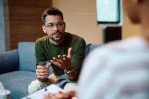 A man prepares for an EMDR session.